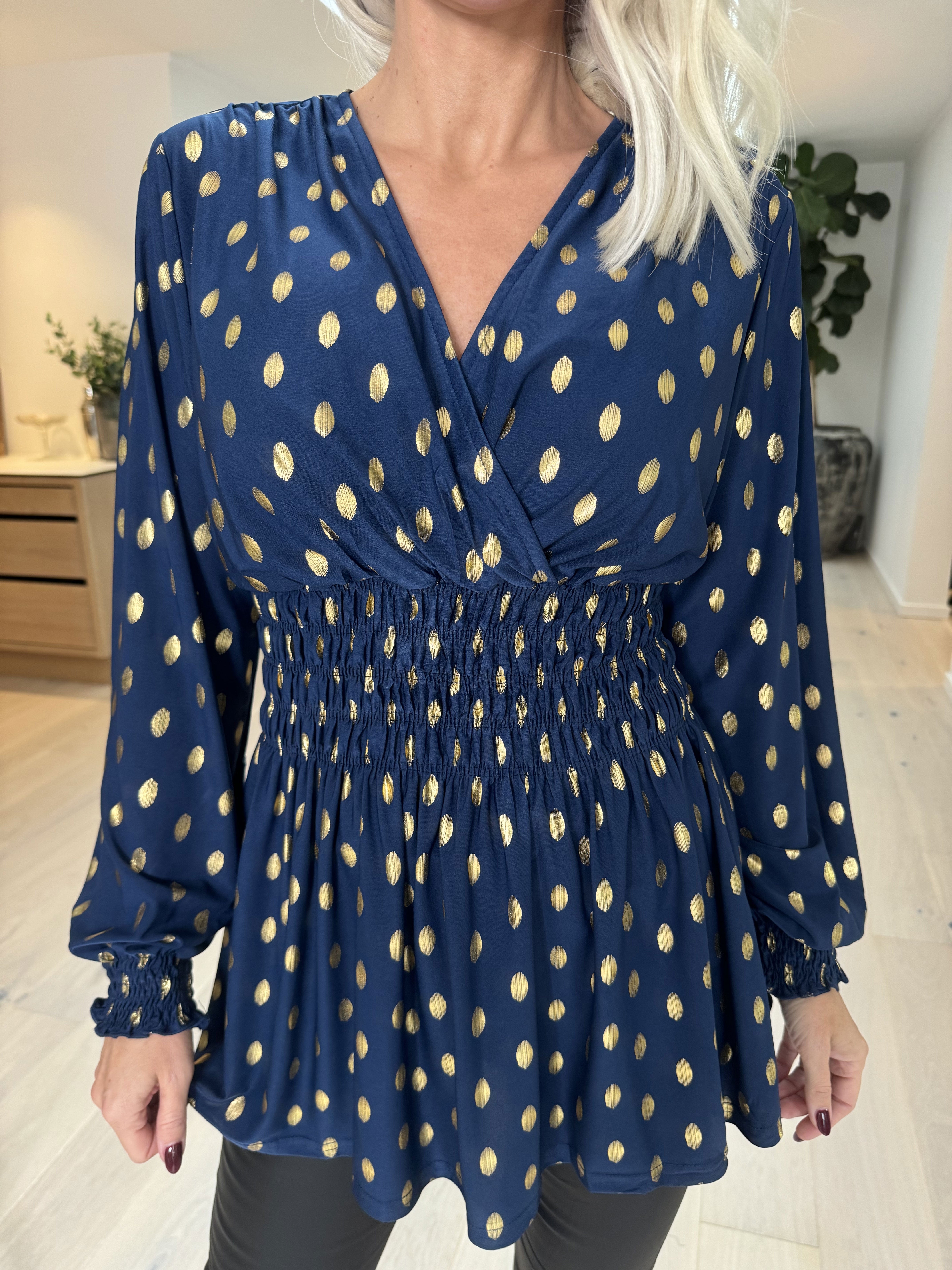Pams Gold Dot Shirt L/S - Elastisk bluse i krølfrit stof